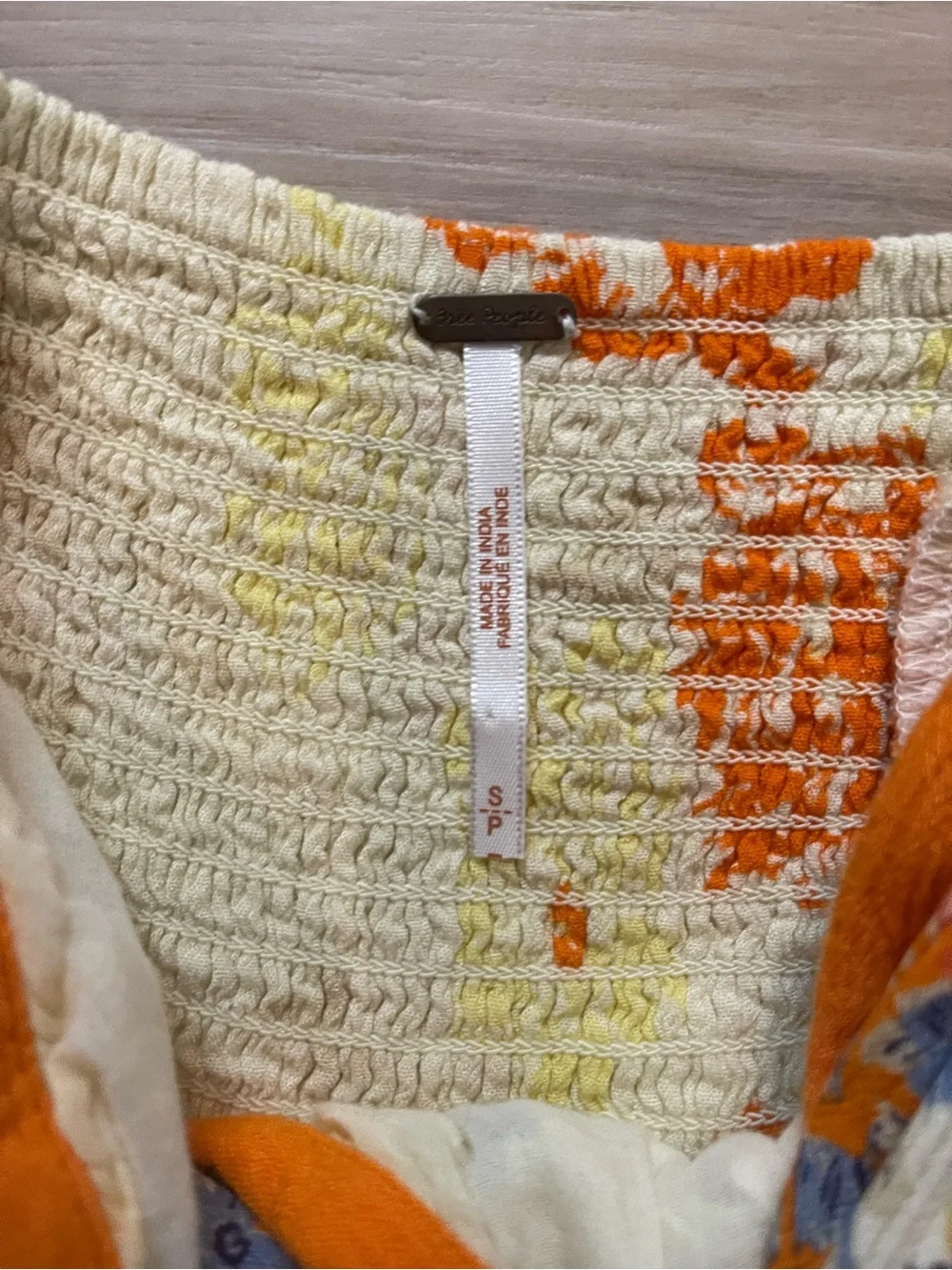 Free People Cream Top with Orange Floral Print